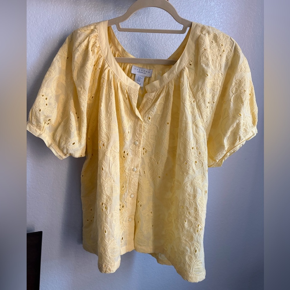 Calypso Yellow Eyelet Puff Sleeve Blouse
